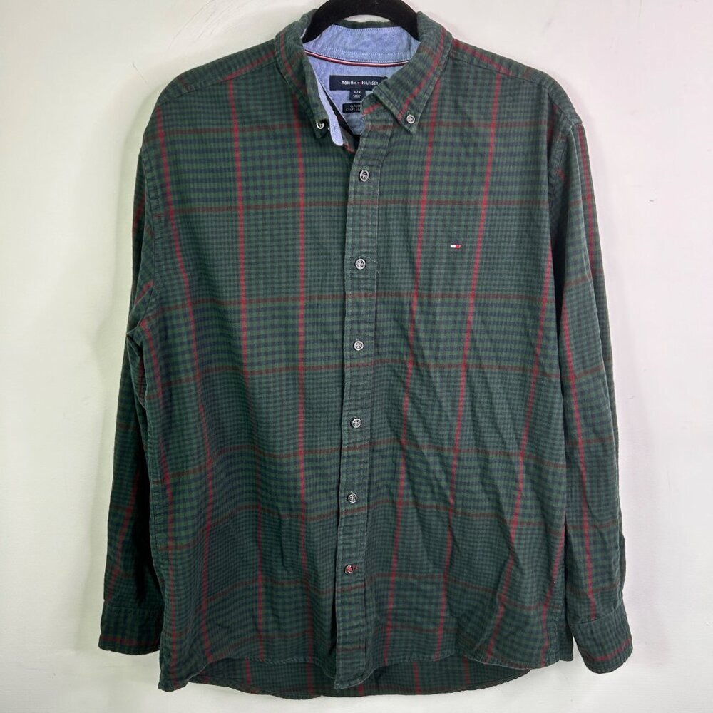 Tommy Hilfiger green button down flannel‎ size Large